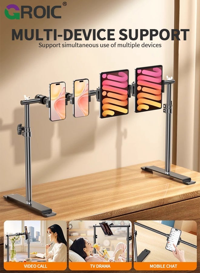 GROIC Bedside Tablet Stand, Adjustable Height Stretchable Overhead Bed Phone Stand, Compatible with iPad mini Air Pro, Kindle, Switch, Galaxy Tab, Cell Phones, Dual Position Over Bed Phone and Tablet Mount - Image 3